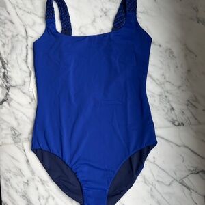 LAFAYETTE 148 Braided Strap Reversible One-piece Swimsuit In Lapis Blue, XS, NEW